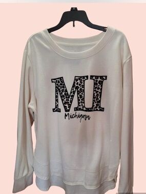 Unlisted Cream Michigan MI Leopard Print Sweatshirt